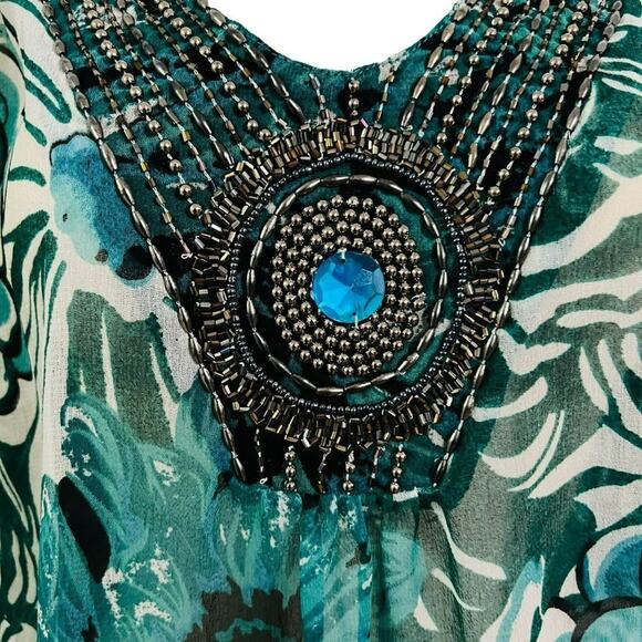 Celina Semi Sheer Coverup Beaded Floral Womens S/M - Picture 2 of 5